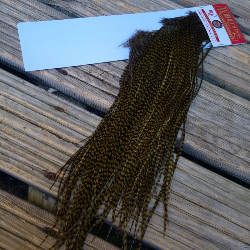 Whiting 1/2 BRONZE Grade Dry Fly Rooster Saddle in Grizzly Dyed Dark Olive